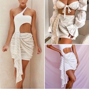 House of CB Adette Striped Linen Mix Draped Mini Skirt